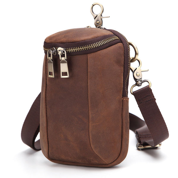 Cool Mens Leather Belt Pouch Cell Phone HOLSTER Belt Bag Mini Side Bag For Men - iwalletsmen