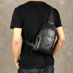 Genuine Leather Mens Cool Chest Bag Sling Bag Crossbody Bag Travel Bag Hiking Bag for men