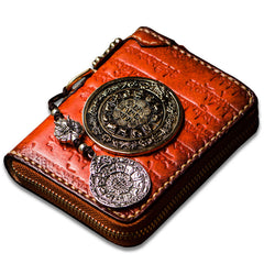 Handmade Leather Tibetan Mens billfold Wallet Cool Chain Wallet Biker Wallet for Men