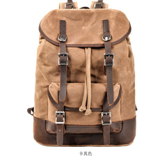 Waxed Canvas Leather Mens Waterproof Travel Green Backpack 15'' Computer Backpack for Men - iwalletsmen