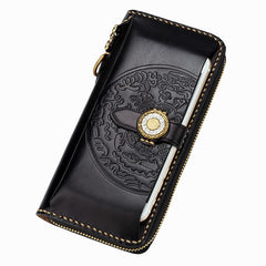 Handmade Leather Mens Chain Biker Wallet Cool Leather Wallet Long Phone Wallets for Men