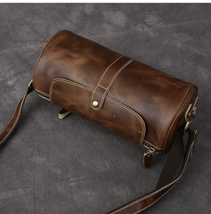 Leather Mens Vintage Brown Side Bag Barrel Messenger Bag Small Bucket Bag For Men - iwalletsmen