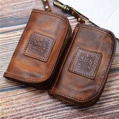 Vintage Mens LEATHER Car Key Holder Zipper Key Wallet Key Holder for Men - iwalletsmen