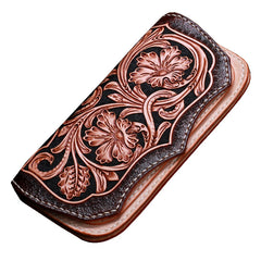 Handmade Leather Mens Tooled Floral Clutch Wallet Cool Wallet Long Wallets for Men Women