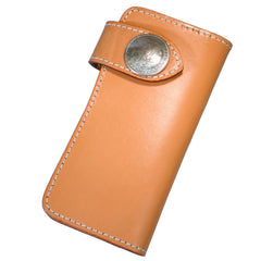 Handmade Leather Mens Cool Beige Chain Wallet Biker Trucker Wallet with Chain