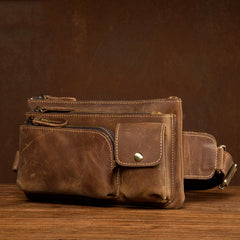 Vintage Brown Leather Mens Fanny Pack Waist Bag Coffee Hip Pack Belt Bag Bumbag for Men - iwalletsmen