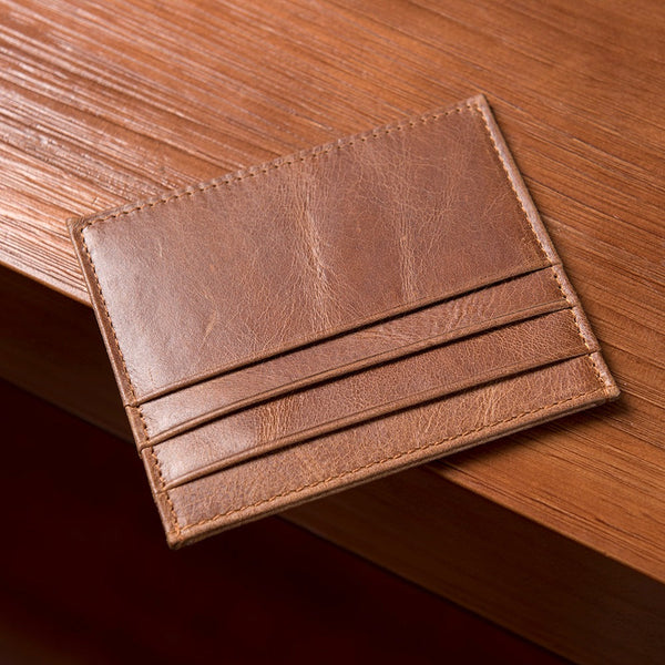 Brown Mens Slim Card Holders Front Pocket Wallet Minimalist Card Wallet For Men