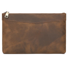 Brown Leather Mens Slim Clutch Wallet Wristlet Wallet Brown Zipper Wristlet Clutch for Men