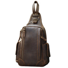 Coffee Leather Men's Sling Bag Chest Bag Cool One shoulder Backpack For Men