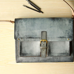 Handmade Vintage Leather Mens Cool Messenger Bags Gray Shoulder Bag for Men - iwalletsmen