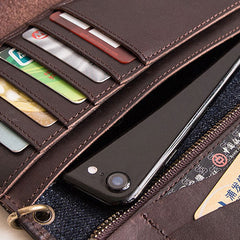 Genuine Leather Jean Mens Cool Long Leather Wallet Men Cards Wallets Bifold for Men