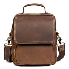 Dark Brown Leather 10 inches Vertical Messenger Bag Cool Side Bag Courier Bag Postman Bag for Men - iwalletsmen