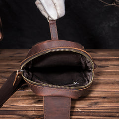 Badass Brown Leather Men's Sling Bag Chest Bag Vintage One shoulder Backpack For Men - iwalletsmen
