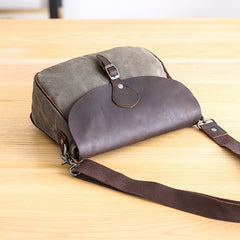 Waxed Canvas Leather Mens 10'' Khaki Side Bag Shoulder Bag Messenger Bag for Men - iwalletsmen