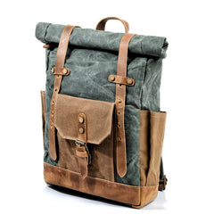 Cool Canvas Leather Mens Green Large Waterproof Travel Backpack Computer Hiking Backpack for Men - iwalletsmen