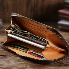 Simple Handmade Mens Red Long Wallet Blue Bifold Long Card Wallet Clutch Zipper Wallet For Men - iwalletsmen