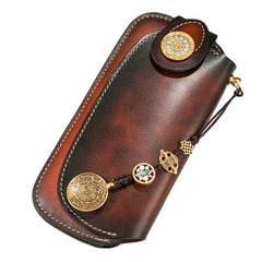 Handmade Leather Mens Cool Long World of Warcraft Leather Chain Wallet Cards Biker Trucker Wallet