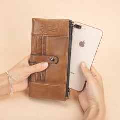 Brown Leather Long Wallet for Men Bifold Checkbook Wallet Card Holders Wallet For Men - iwalletsmen