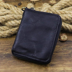 Brown Men Leather Zip Billfold Small Chain Wallet with Coin Pocket Biker Bifold Chain Wallet for Men - iwalletsmen