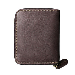 Handmade Leather Mens Cool Slim Leather Wallet Men Zipper billfold Wallets Bifold for Men