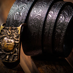 Handmade Genuine Leather Mens Belt Custom Cool Leather Men Black Belt for Men
