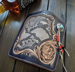 Handmade Leather Tooled Floral Mens Clutch Wallet Cool Wallet Long Wallets for Men