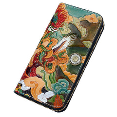 Handmade Leather Tooled White Jambhala Mens Long Wallet Cool Leather Clutch Wallets for Men