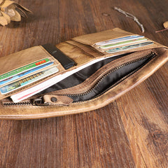 Handmade Leather Mens Vertical Gray billfold Wallet Men Brown Small Bifold Wallets for Men - iwalletsmen
