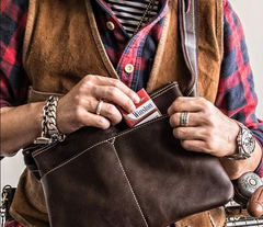 Genuine Leather Mens Cool Messenger Bag iPad Bag Chest Bag Bike Bag Cycling Bag for men