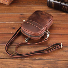 Casual Brown Leather Belt Pouch Mini Messenger Bag Men's Small Side Bag Phone Holster For Men - iwalletsmen