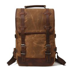 Waxed Canvas Leather Mens Backpack Canvas Travel Backpacks Canvas School Backpack for Men - iwalletsmen