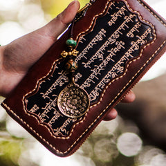 Handmade Leather Mens Tibetan Chain Biker Wallet Cool Leather Wallet Long Clutch Wallets for Men
