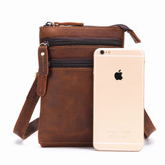 Vintage Leather Men's Belt Pouch Cell Phone Holster Brown Mini Side Bag For Men - iwalletsmen