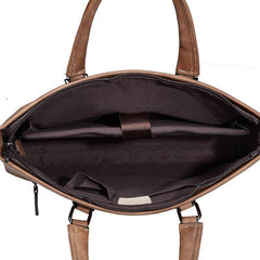 Brown Leather Men 13 inches Vintage Briefcase Handbag Gray Brown Laptop Handbag Side Bag For Men - iwalletsmen