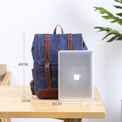 Denim Blue Waxed Canvas Mens Large 14'' Laptop Backpack College Backpack Hiking Backpack for Men - iwalletsmen