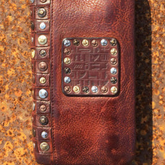 Handmade Genuine Rock Punk Leather Mens Cool Long Wallet Wristlet Bifold Clutch Wallet for Men