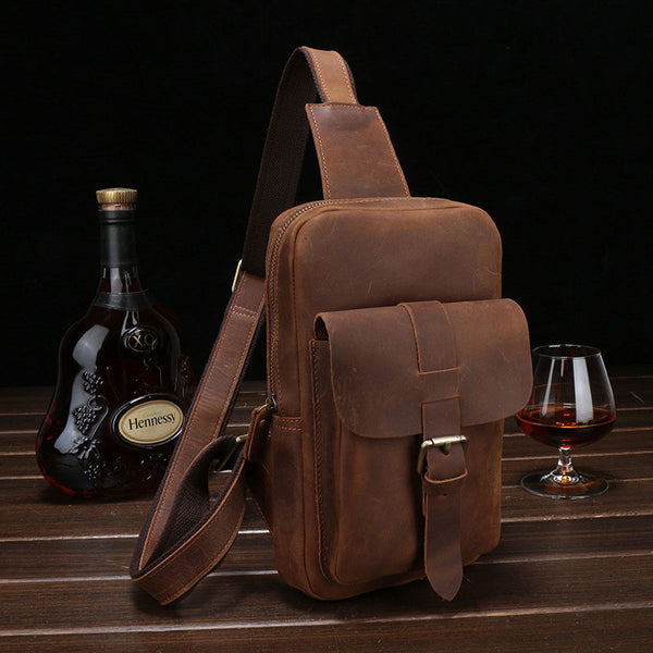 Vintage Leather Mens Sling Shoulder Bag Sling Bag Chest Bag Sling Backpack for men - iwalletsmen