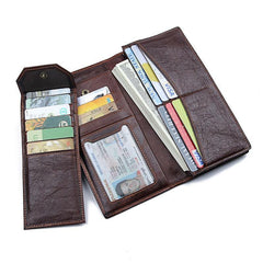 Simple Brown Leather Long Wallet for Men Bifold Long Wallet Brown Multi-Cards Wallet For Men - iwalletsmen