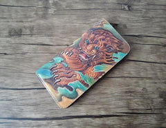 Handmade Leather Chinese Lion Tooled Mens Long Wallet Cool Leather Wallet Clutch Wallet for Men