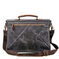 Waxed Canvas Leather Mens Green Casual 14‘’ Briefcase Handbag Messenger Bag Side Bag For Men - iwalletsmen