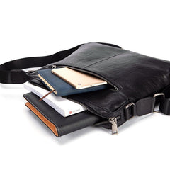 Black Cool Leather Mens 10 inches Side Bag Messenger Bags Black Postman Bags Courier Bag for Men - iwalletsmen