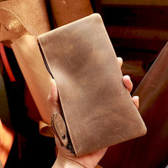 Vintage Black Leather Mens Phone Wallet Clutch Bag Wristlet Bag Zipper Long Wallet For Men - iwalletsmen