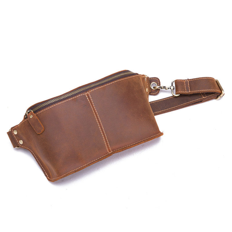 Cool Brown LEATHER MENS FANNY PACK FOR MEN BUMBAG WAIST BAGS - iwalletsmen
