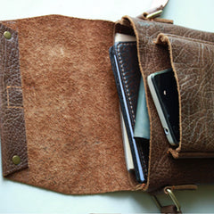 Handmade Vintage Leather Mens Small Messenger Bag Coffee Cell Phone Shoulder Bag for Men - iwalletsmen