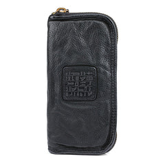 Handmade Leather Mens Cool Black Long Leather Wallet Brown Zipper Clutch Wallet Phone Bag for Men - iwalletsmen