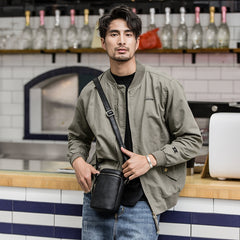 Black Leather Mens MIni Side Bag Messenger Bag Camel Phone Bag Shoulder Bag For Men - iwalletsmen