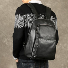Fashion Leather Men's 15 inches Computer Backpack Black Large Travel Backpack Black Large College Backpack For Men - iwalletsmen