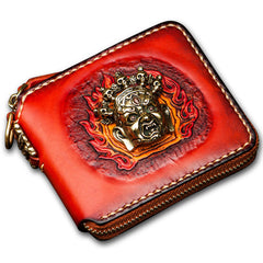 Handmade Mah¨¡k¨¡la Leather Brown Biker Wallet Mens Cool billfold Chain Wallet Trucker Wallet with Chain