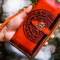 Handmade Leather Mens Tibetan Chain Biker Wallet Cool Leather Wallet Long Clutch Wallets for Men