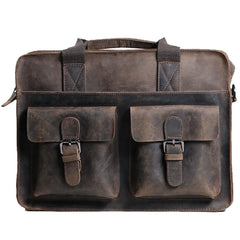 Vintage Coffee Leather Mens Briefcases Work Bag Laptop Bag Business Bag for Men - iwalletsmen